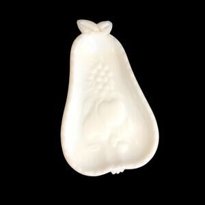 1950s Hazel-Atlas Milk Glass Blossom Pattern Pear Shape Relish Tray 8"